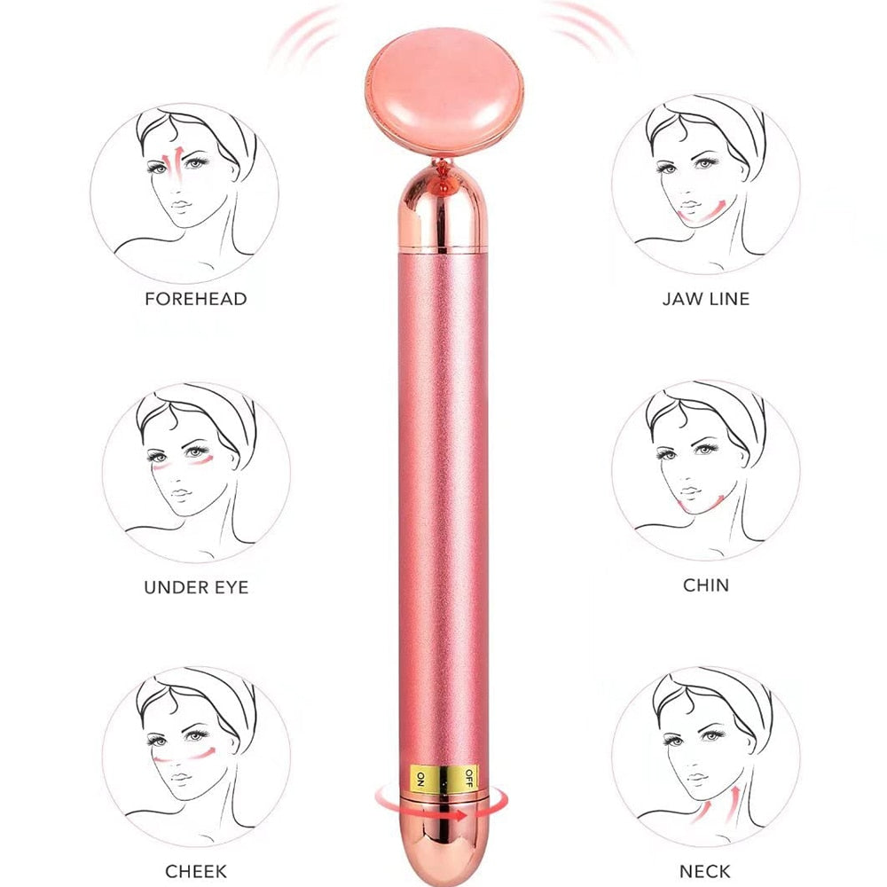 24K Gold Electric Face Massager with Rose Quartz Roller