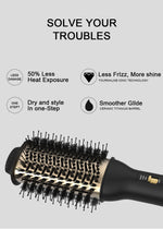 Elegant Black Golden Hot Air Brush 2.0 for all hair types